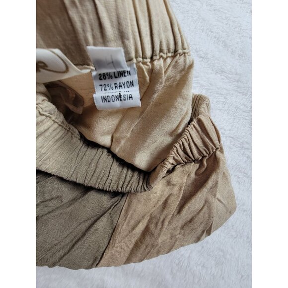 Women's Beige Elastic Waist Midi Skirt Medium Linen Blend Boho Lightweight - Picture 4 of 10